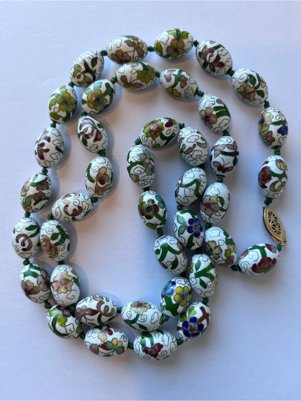 Vintage Chinese Export Floral Painted Cloisonné Beaded Long Necklace